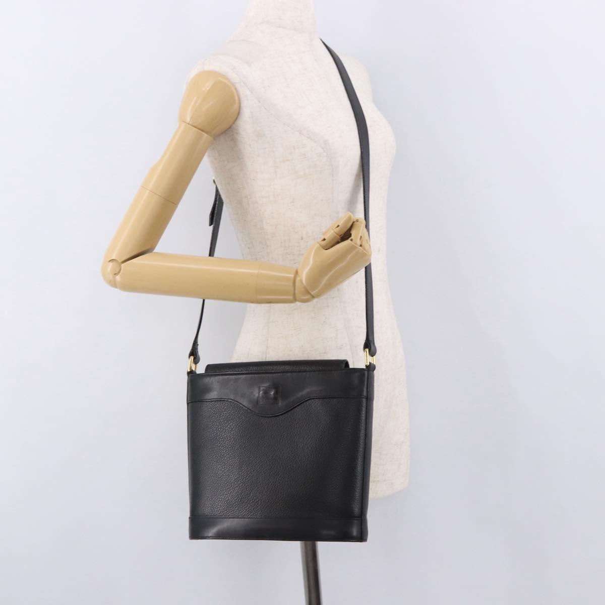 Burberrys Shoulder Bag Leather Black Gold Auth ep14701