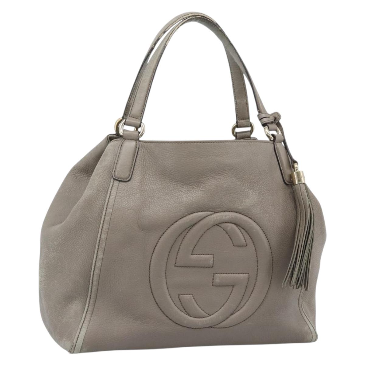 GUCCI Soho Hand Bag Leather Gray Gold 282309 Auth ep14702