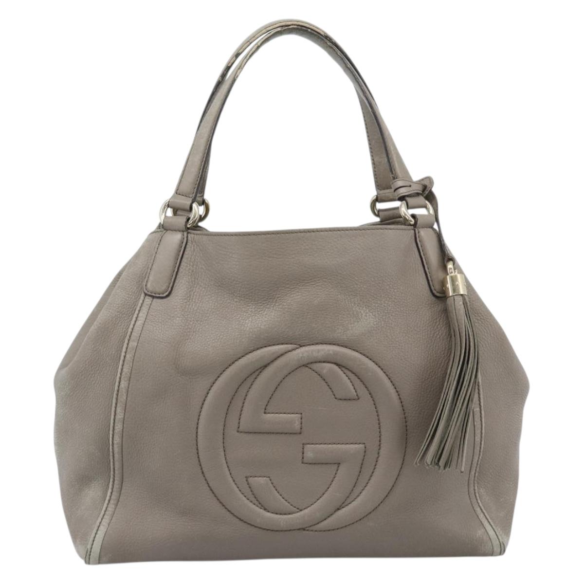 GUCCI Soho Hand Bag Leather Gray Gold 282309 Auth ep14702