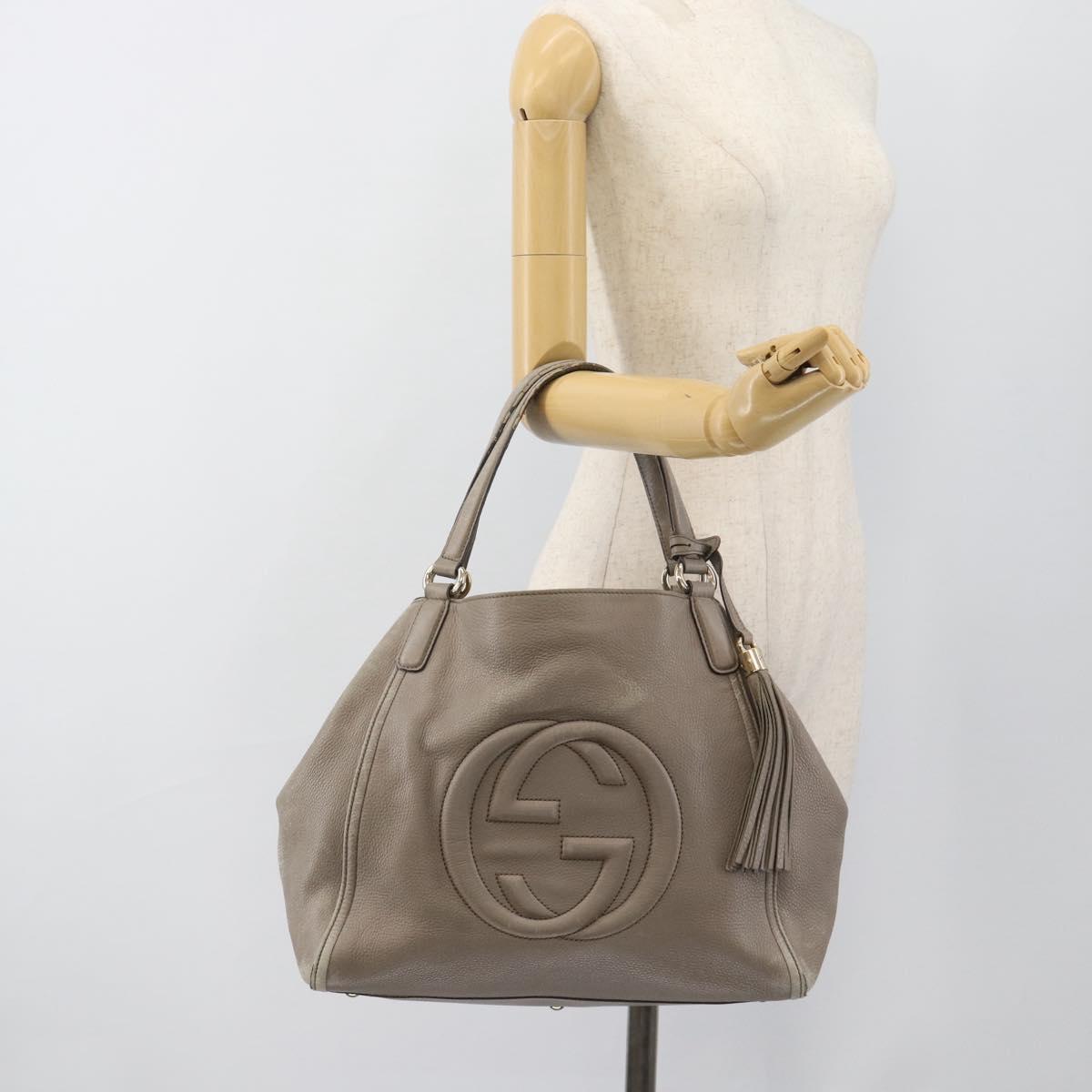 GUCCI Soho Hand Bag Leather Gray Gold 282309 Auth ep14702