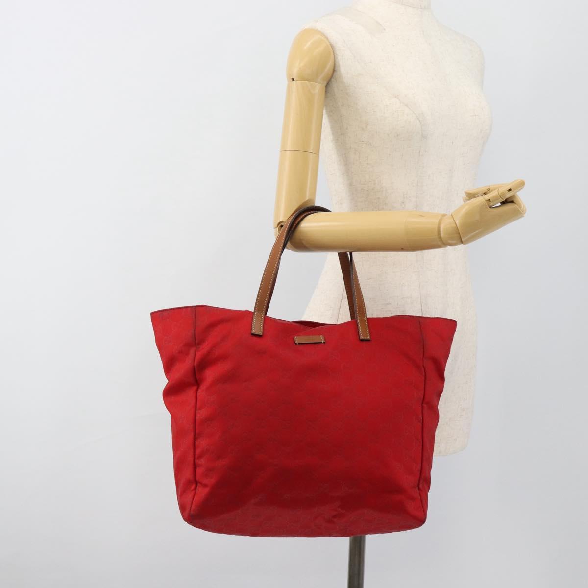 GUCCI GG Canvas Guccissima Tote Bag Nylon Red 282439 Auth ep14706