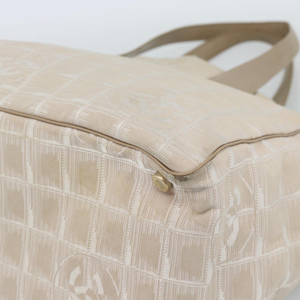 CHANEL New Travel line Tote Bag Canvas Beige Gold CC Auth ep14709