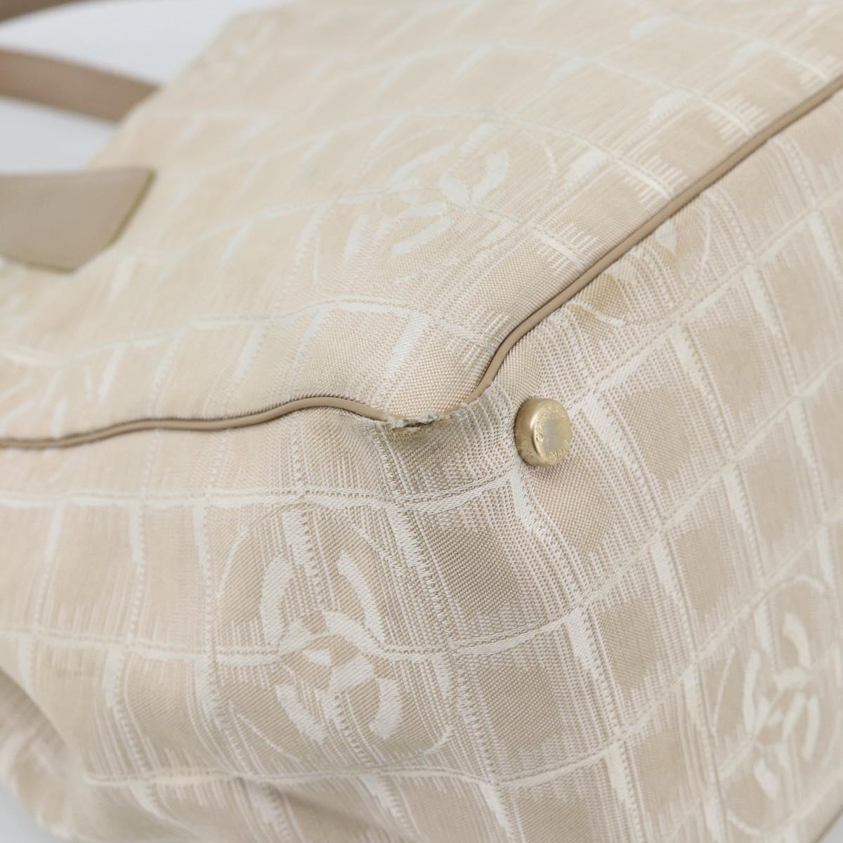 CHANEL New Travel line Tote Bag Canvas Beige Gold CC Auth ep14709