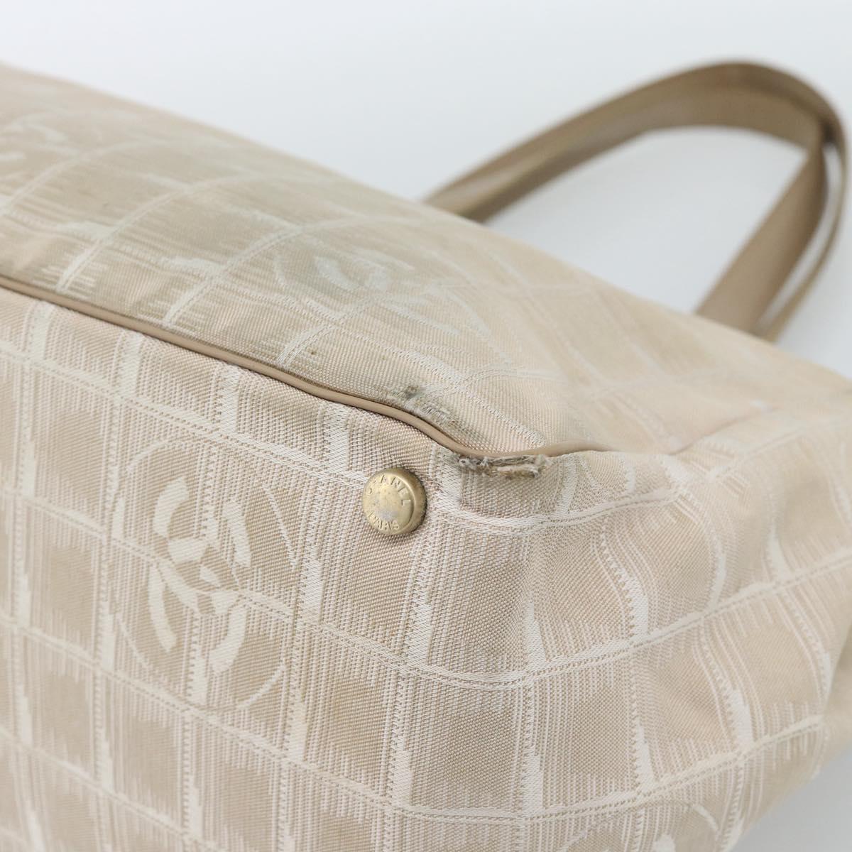 CHANEL New Travel line Tote Bag Canvas Beige Gold CC Auth ep14709
