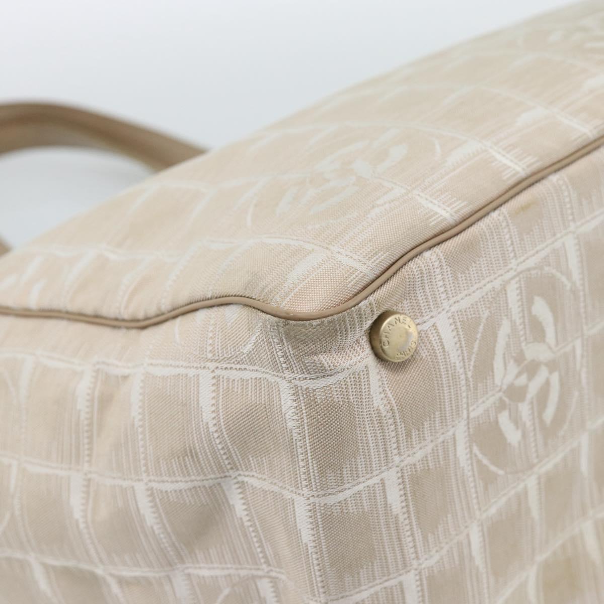 CHANEL New Travel line Tote Bag Canvas Beige Gold CC Auth ep14709