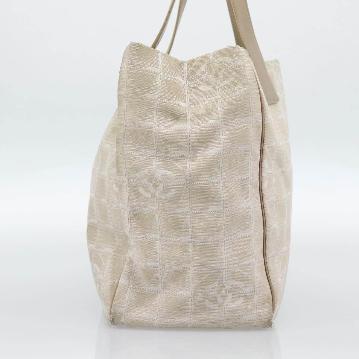 CHANEL New Travel line Tote Bag Canvas Beige Gold CC Auth ep14709