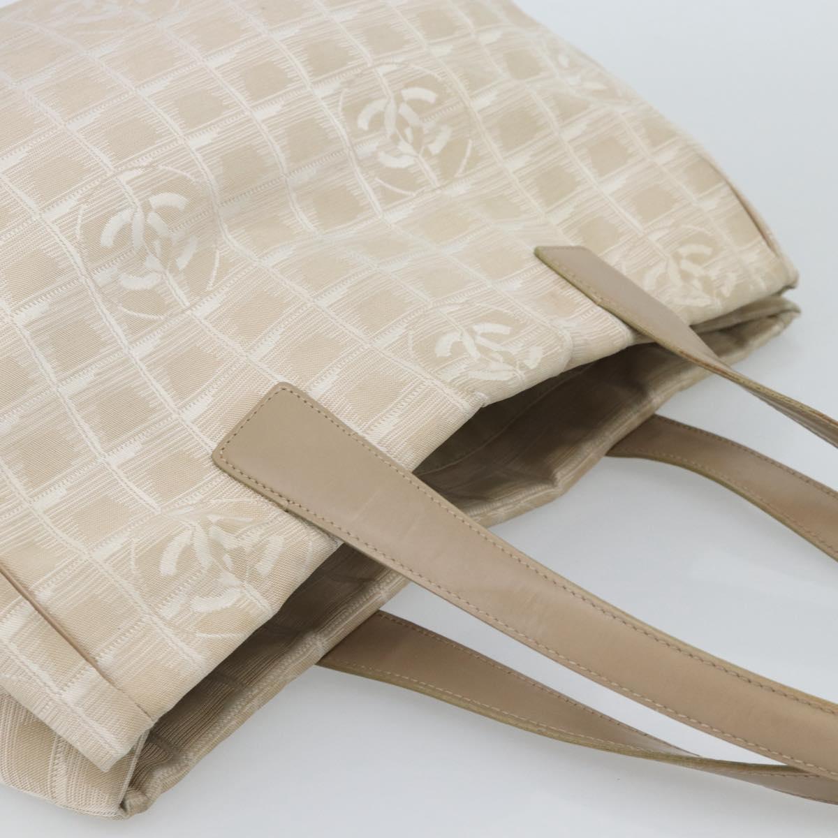 CHANEL New Travel line Tote Bag Canvas Beige Gold CC Auth ep14709