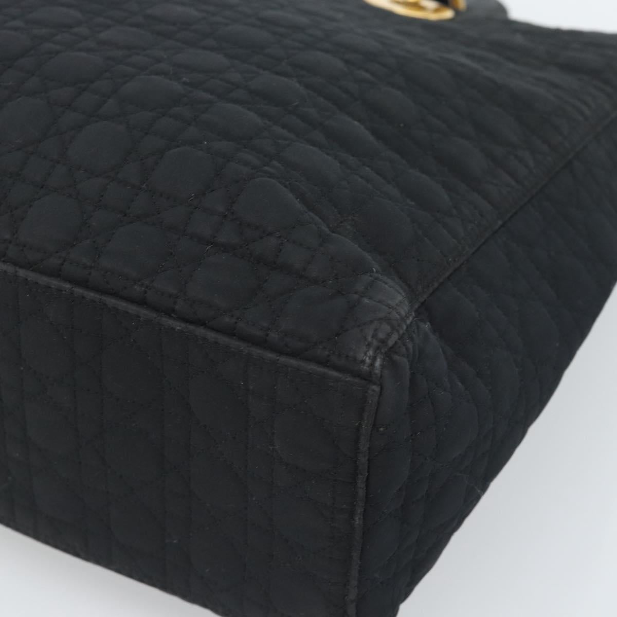 Christian Dior Lady Dior Canage Hand Bag Canvas Black Gold Auth ep14710