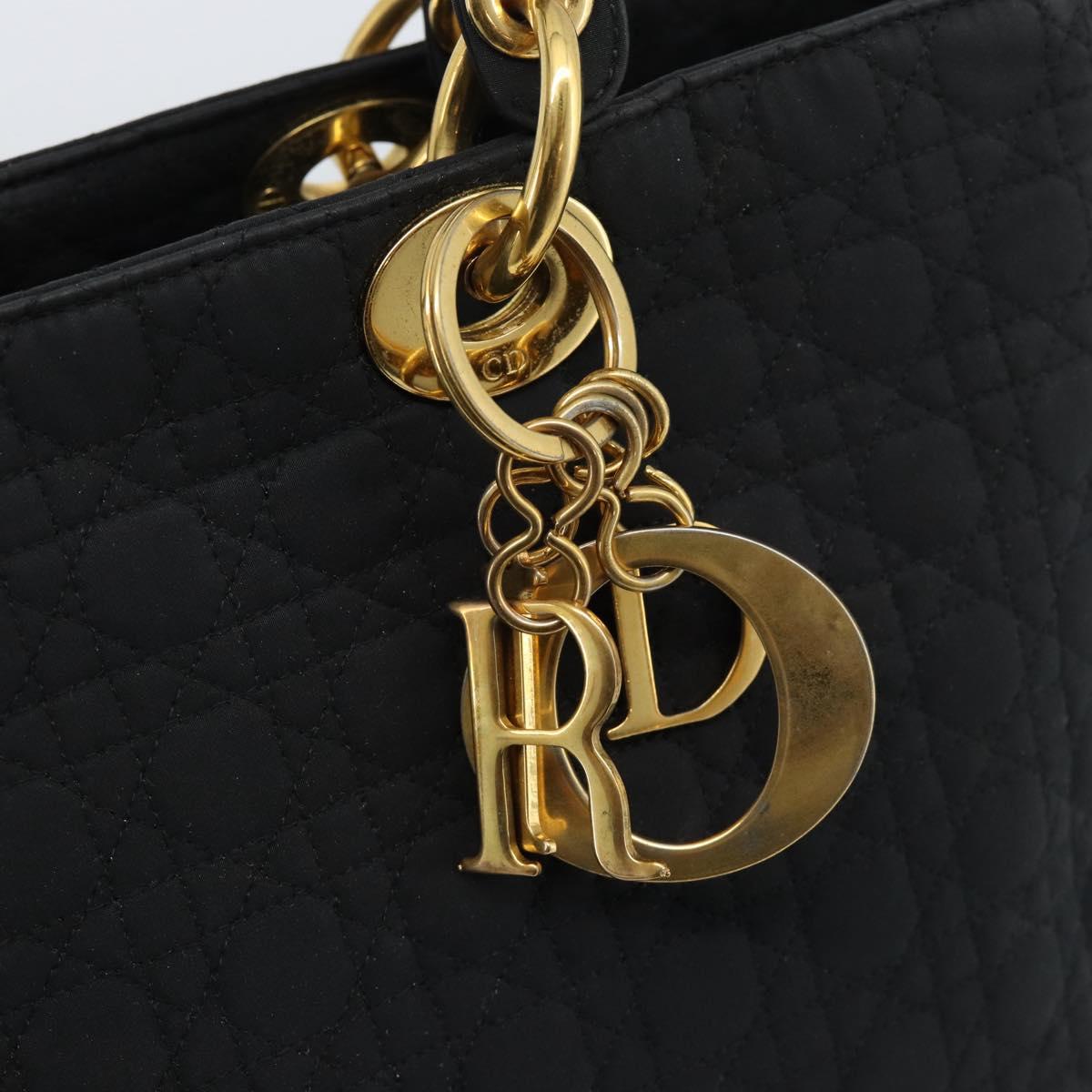 Christian Dior Lady Dior Canage Hand Bag Canvas Black Gold Auth ep14710