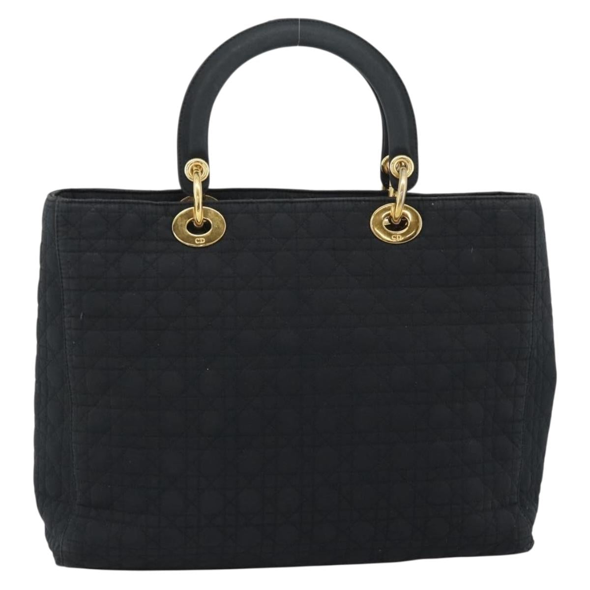 Christian Dior Lady Dior Canage Hand Bag Canvas Black Gold Auth ep14710