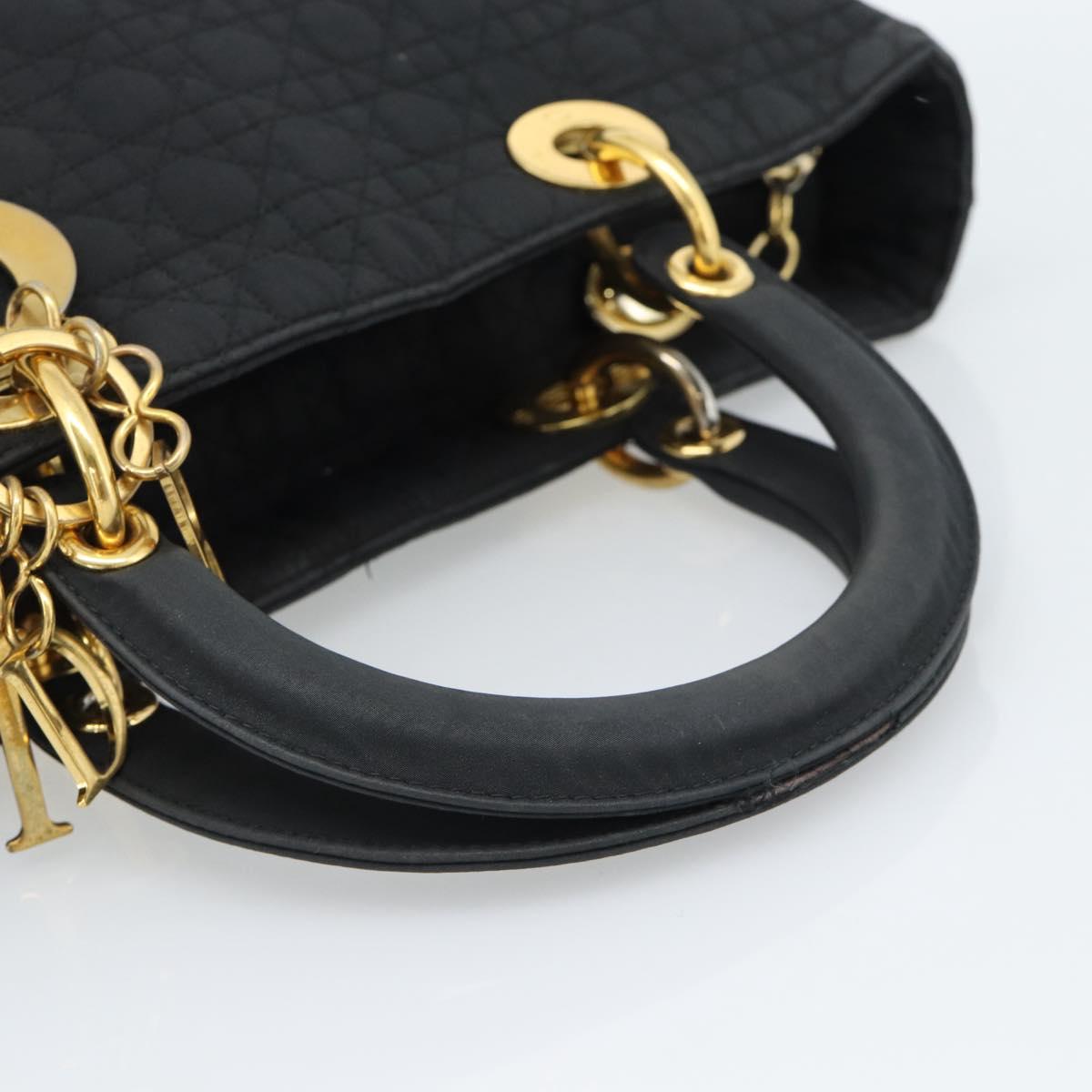 Christian Dior Lady Dior Canage Hand Bag Canvas Black Gold Auth ep14710
