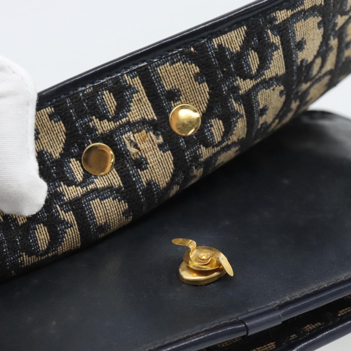 Christian Dior Trotter Canvas Clutch Bag Navy Gold Auth ep14711