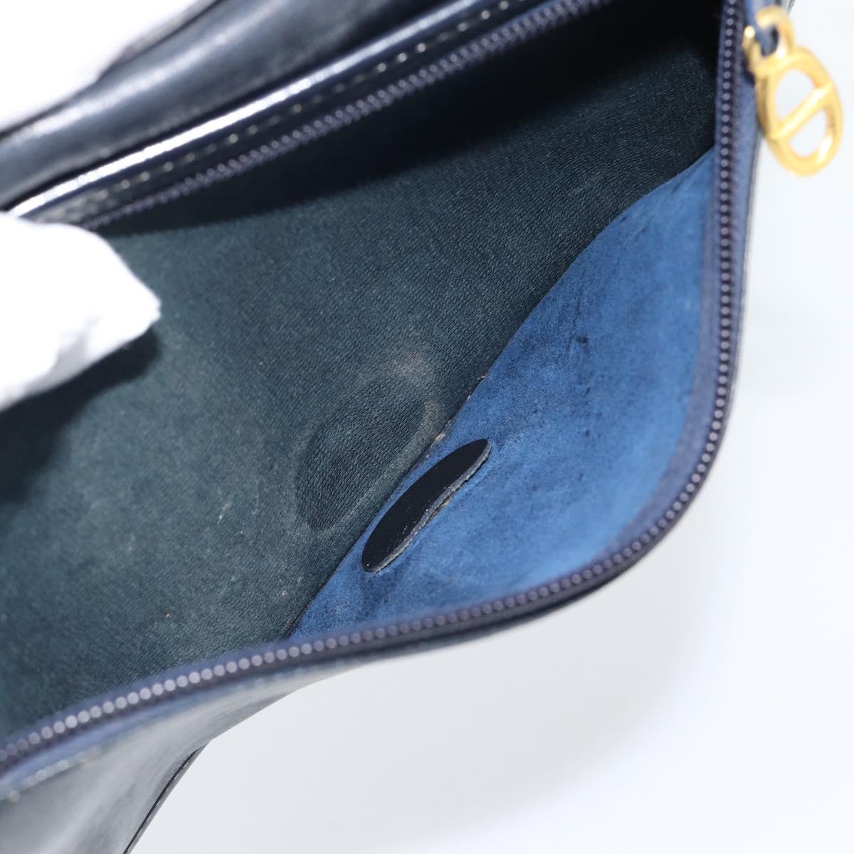 Christian Dior Trotter Canvas Clutch Bag Navy Gold Auth ep14711
