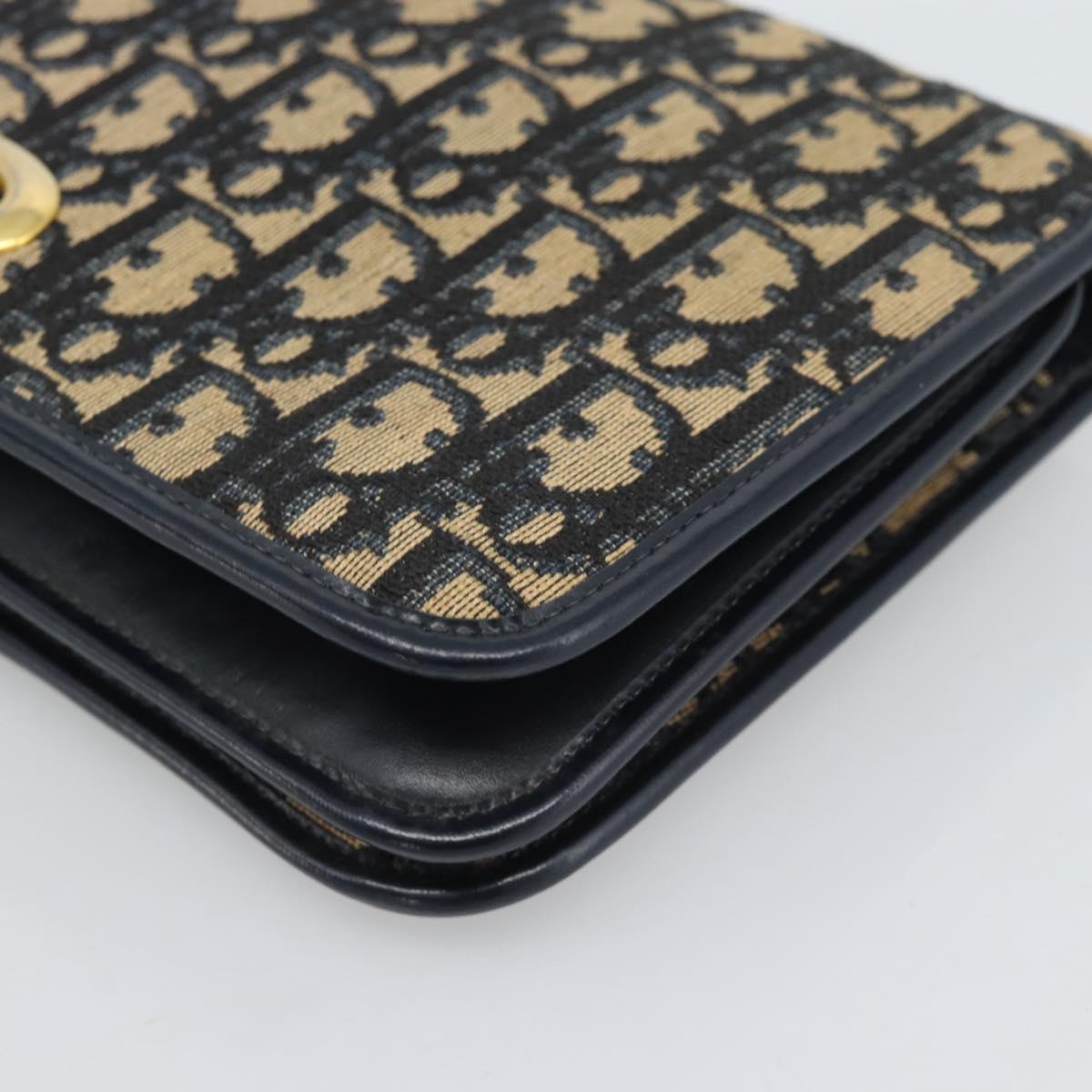 Christian Dior Trotter Canvas Clutch Bag Navy Gold Auth ep14711