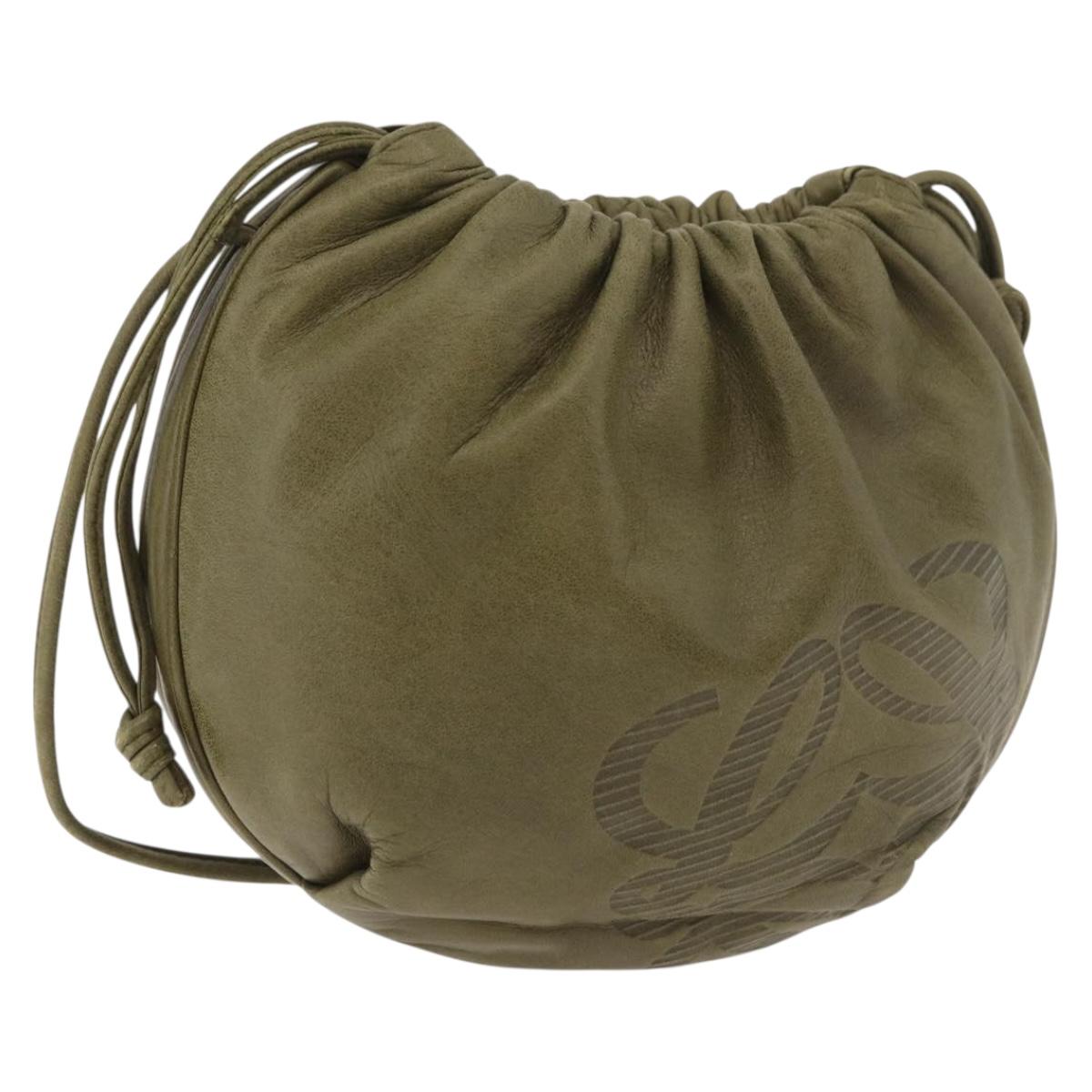 LOEWE Anagram Shoulder Bag Leather Green Gold Auth ep14712A