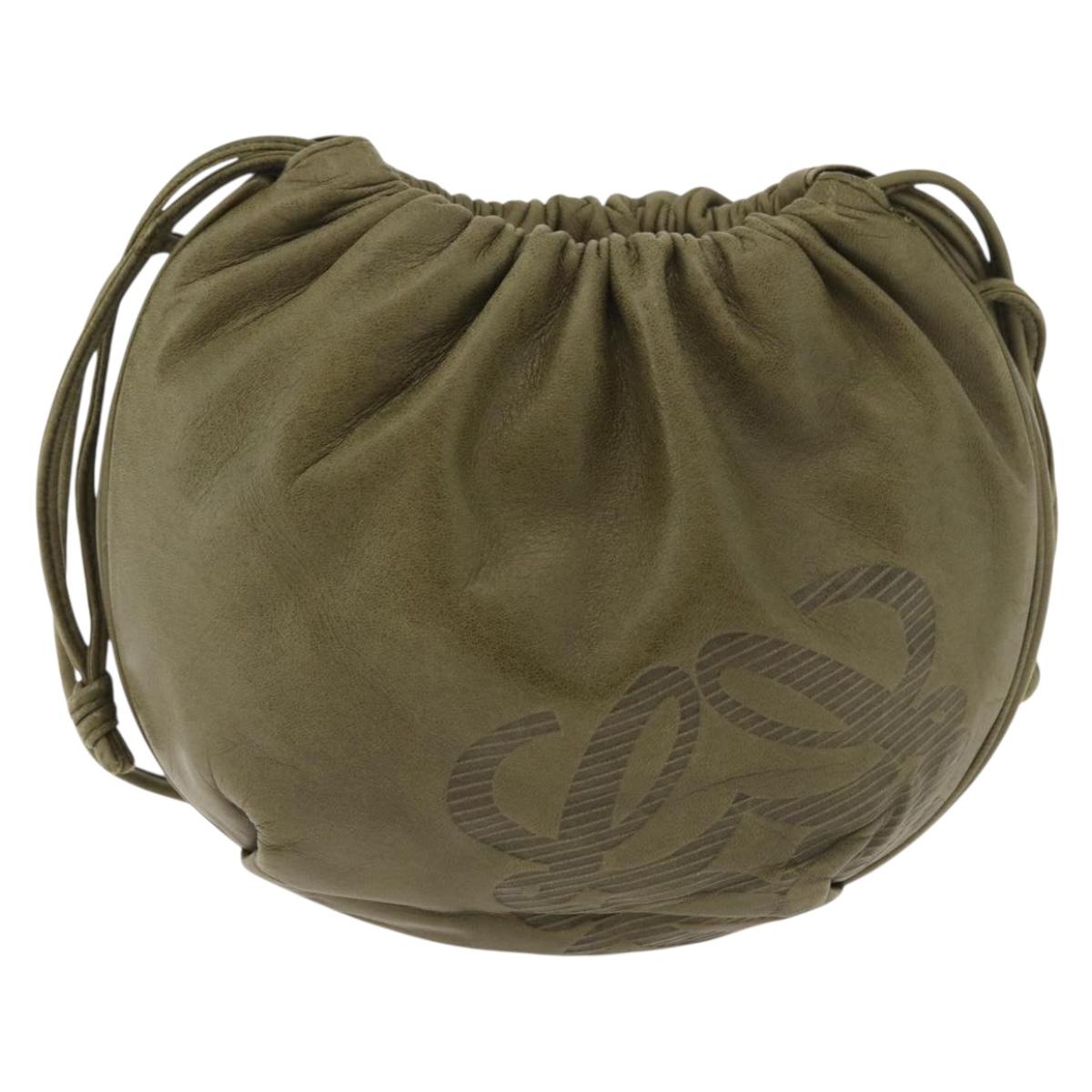 LOEWE Anagram Shoulder Bag Leather Green Gold Auth ep14712A
