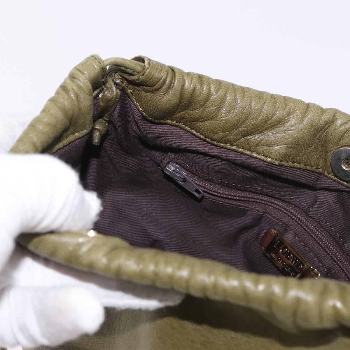 LOEWE Anagram Shoulder Bag Leather Green Gold Auth ep14712A