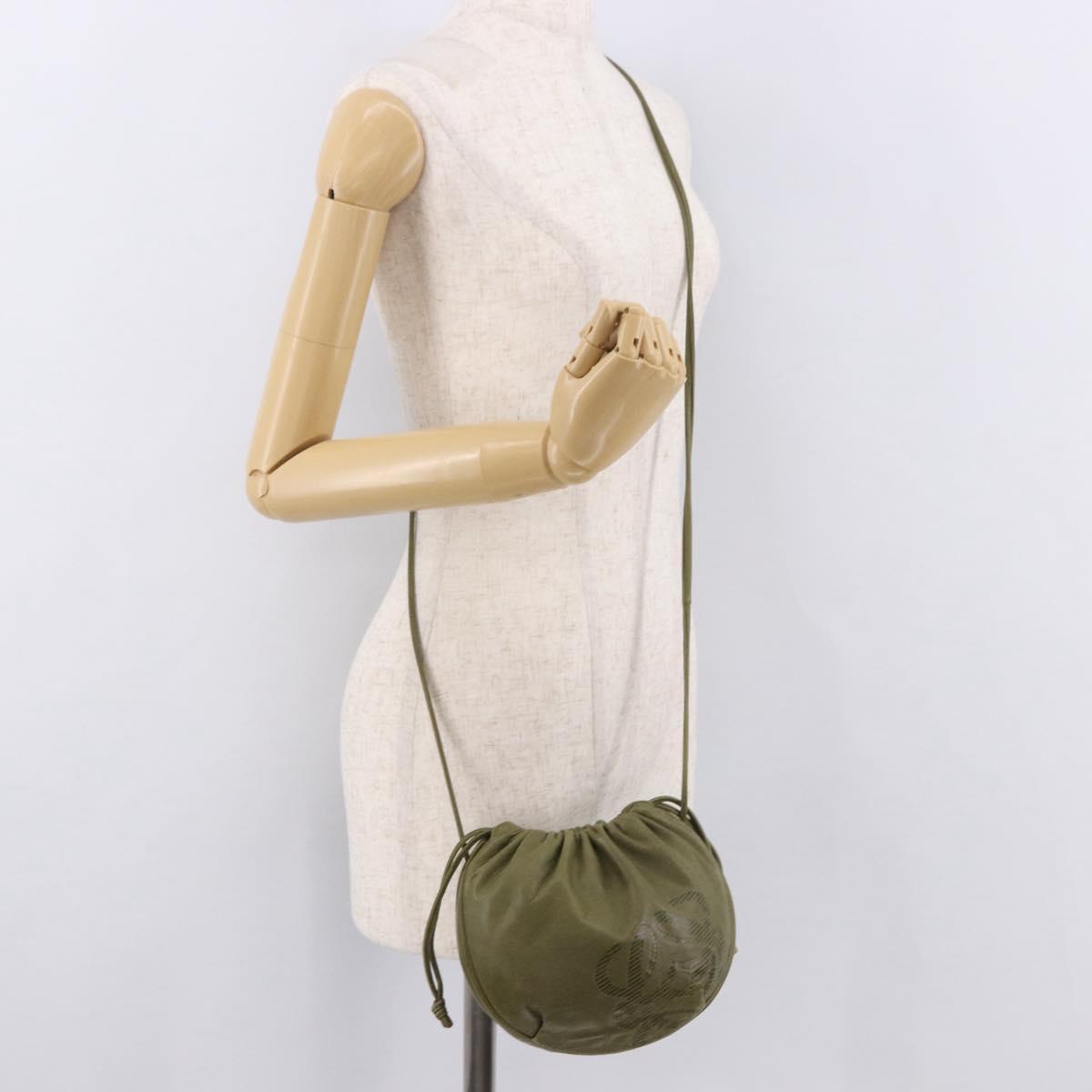 LOEWE Anagram Shoulder Bag Leather Green Gold Auth ep14712A