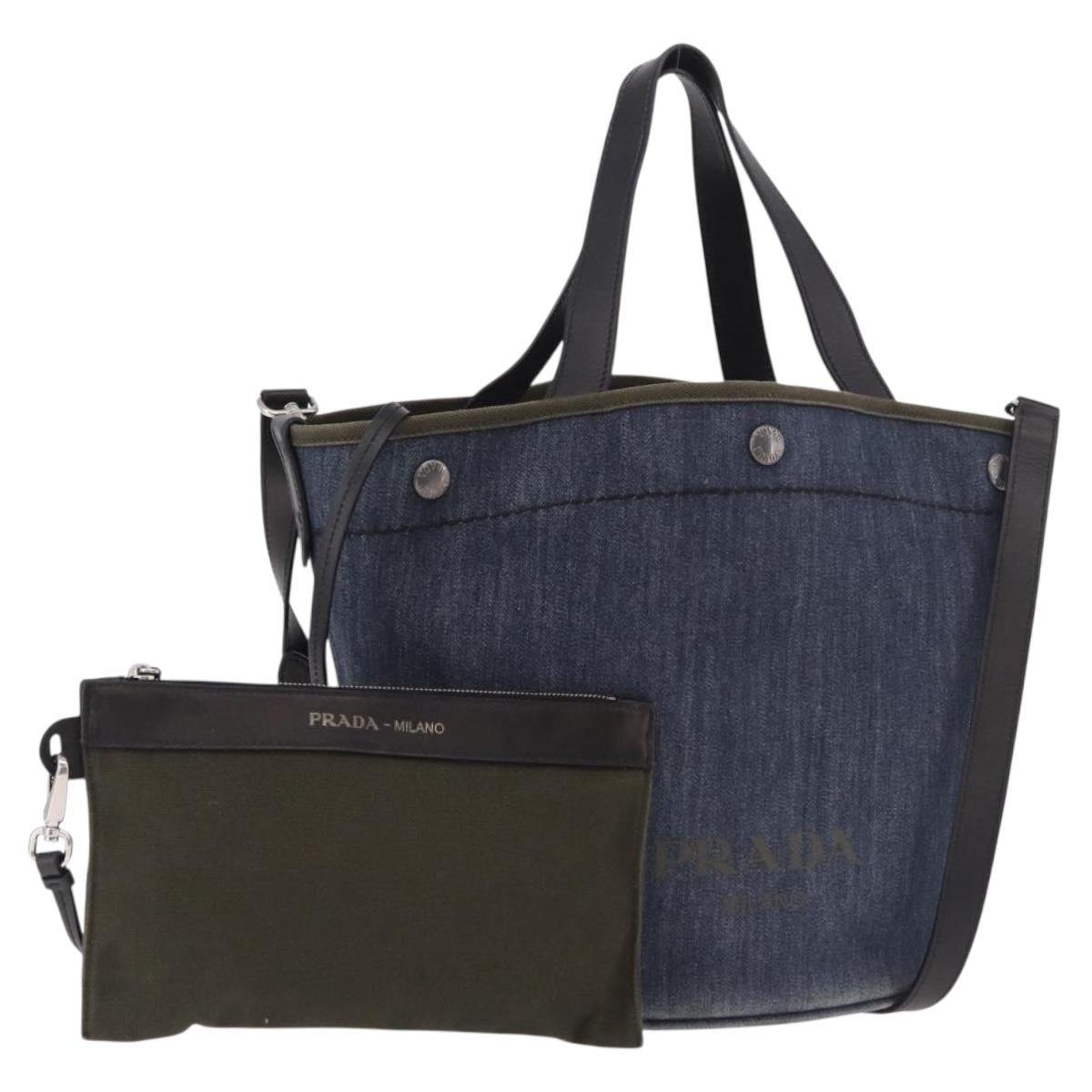 PRADA Hand Bag Denim 2way Navy Silver Auth ep14719A