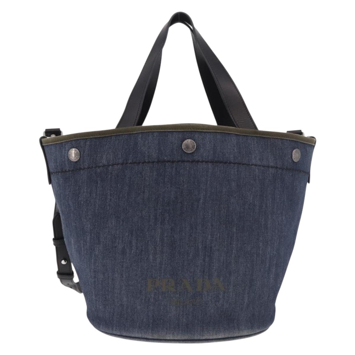 PRADA Hand Bag Denim 2way Navy Silver Auth ep14719A