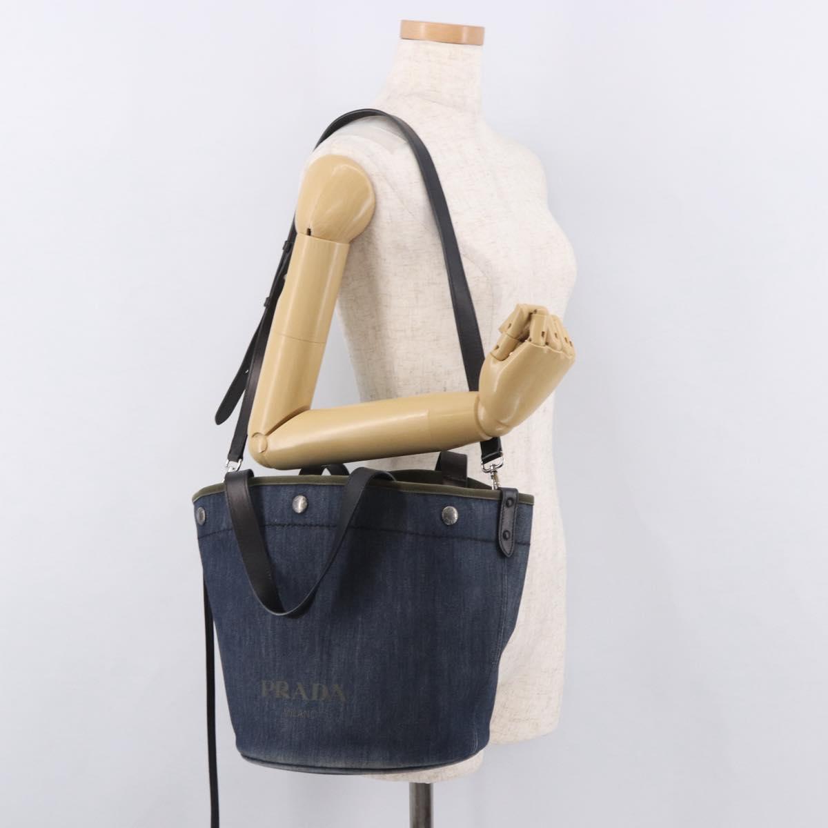 PRADA Hand Bag Denim 2way Navy Silver Auth ep14719A