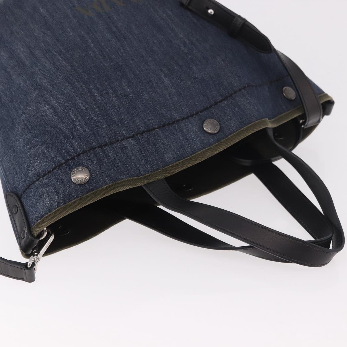 PRADA Hand Bag Denim 2way Navy Silver Auth ep14719A