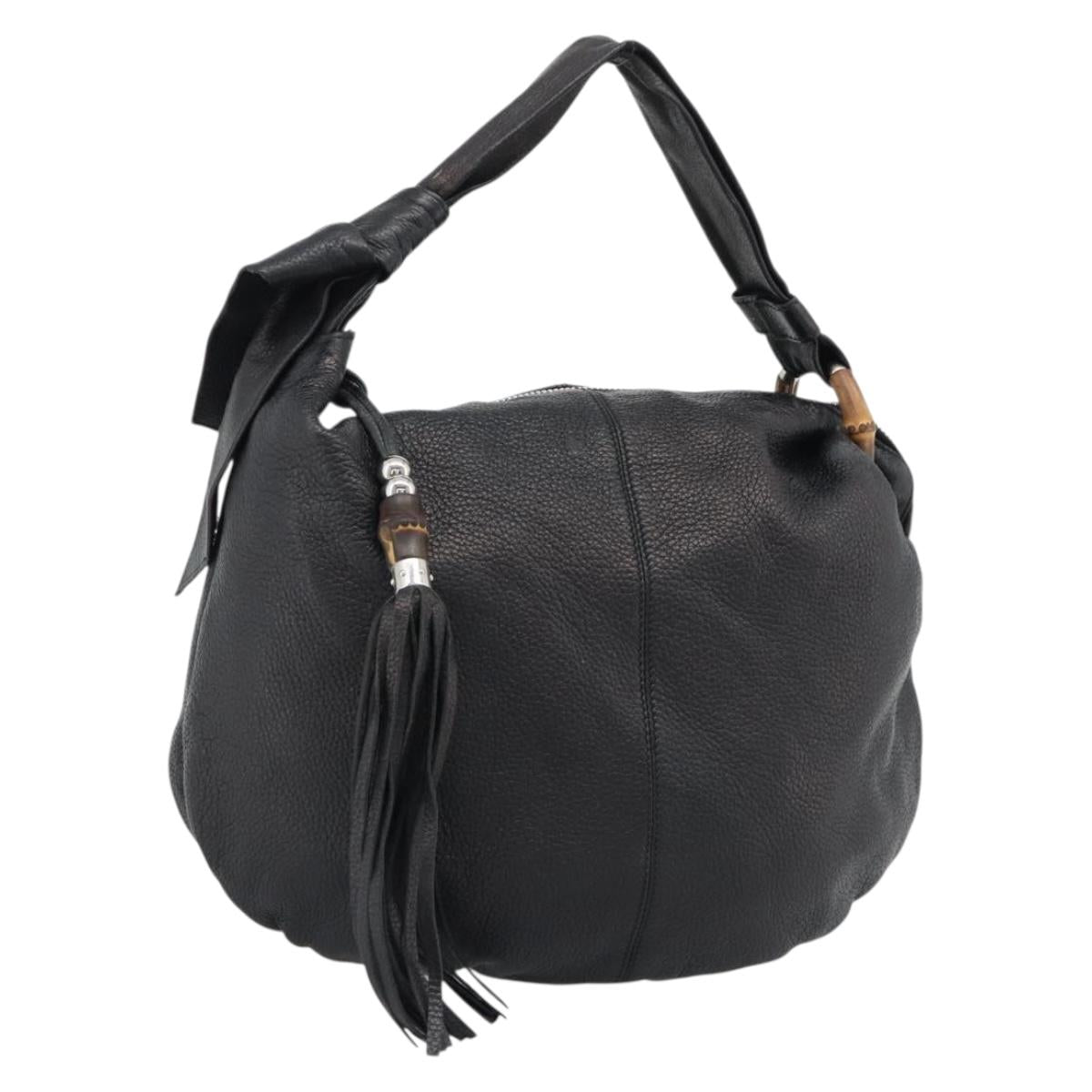 GUCCI Bamboo Shoulder Bag Leather Black Silver 232930 Auth ep14724