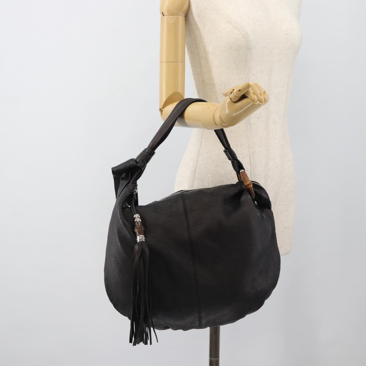 GUCCI Bamboo Shoulder Bag Leather Black Silver 232930 Auth ep14724