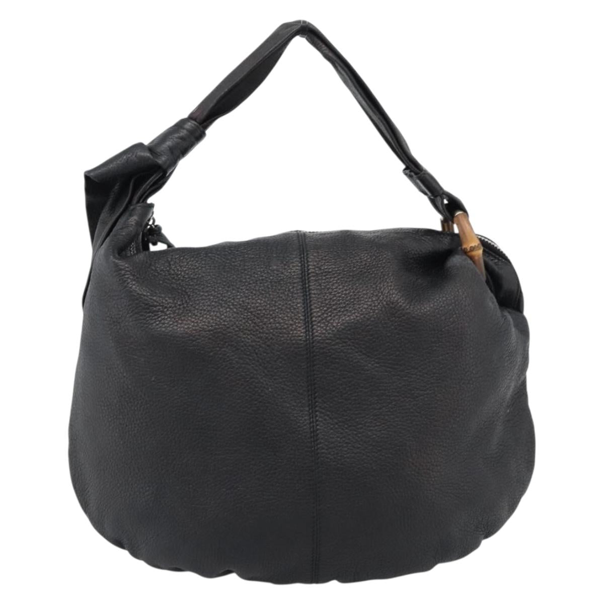 GUCCI Bamboo Shoulder Bag Leather Black Silver 232930 Auth ep14724