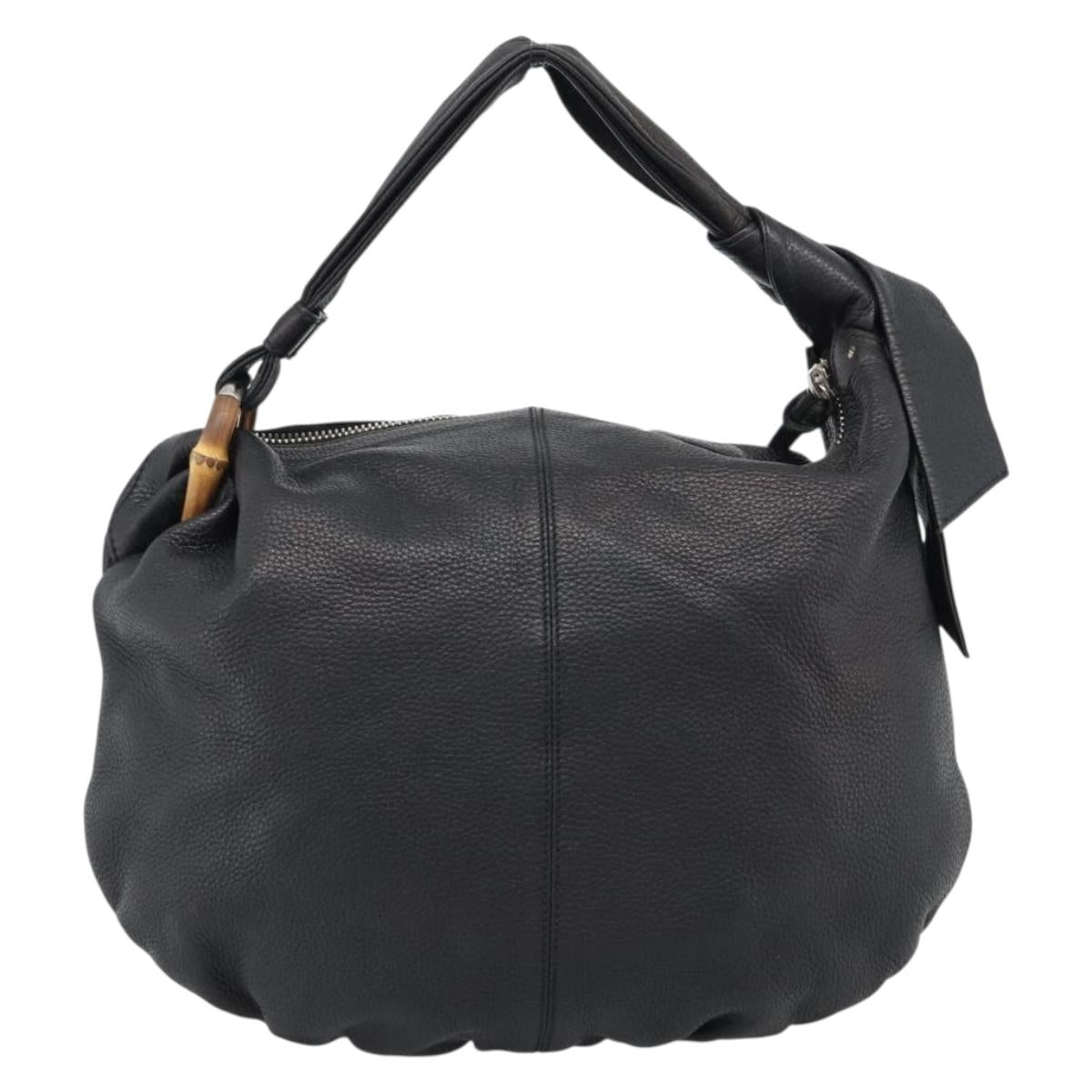 GUCCI Bamboo Shoulder Bag Leather Black Silver 232930 Auth ep14724