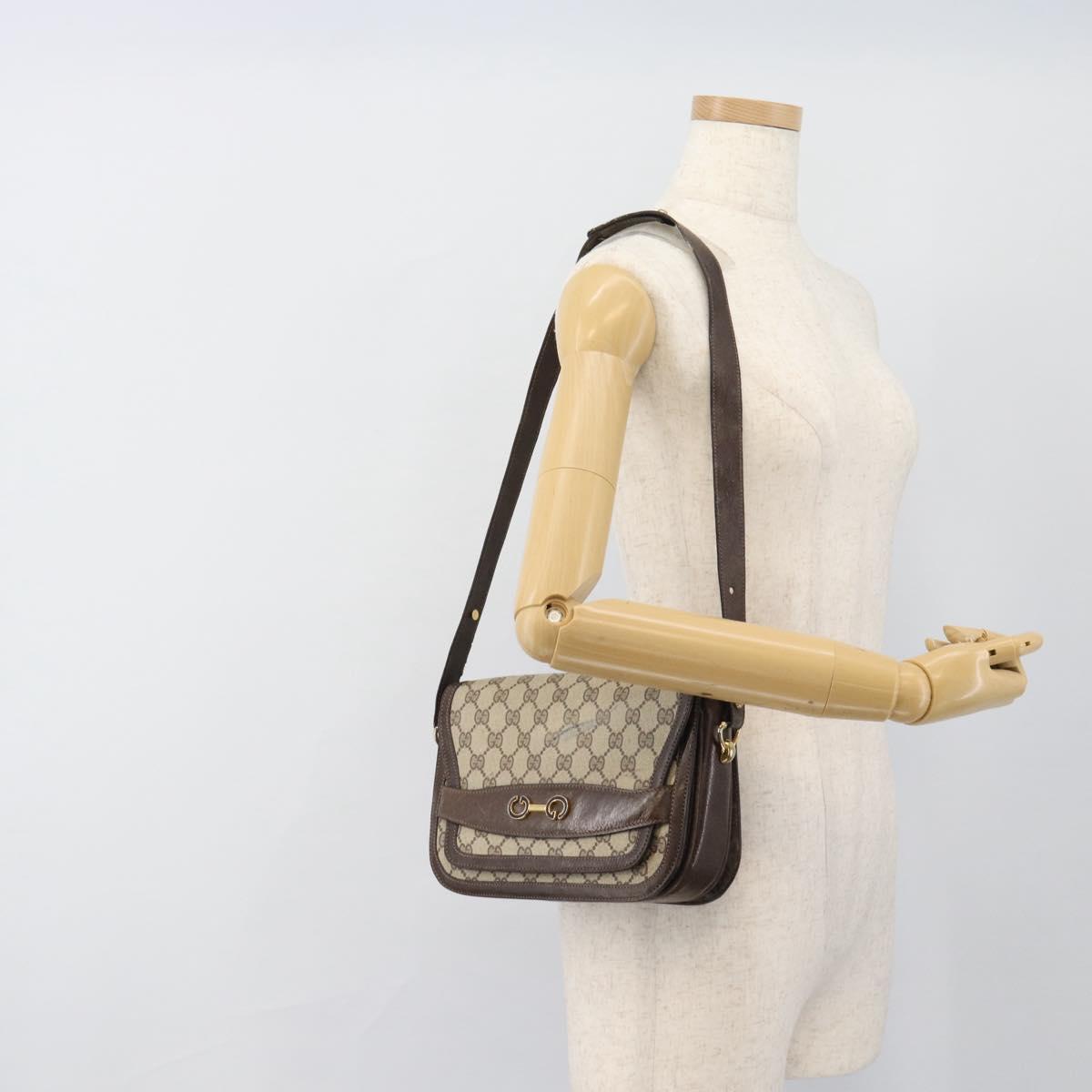 GUCCI GG Supreme Shoulder Bag PVC Beige Gold Auth ep14725