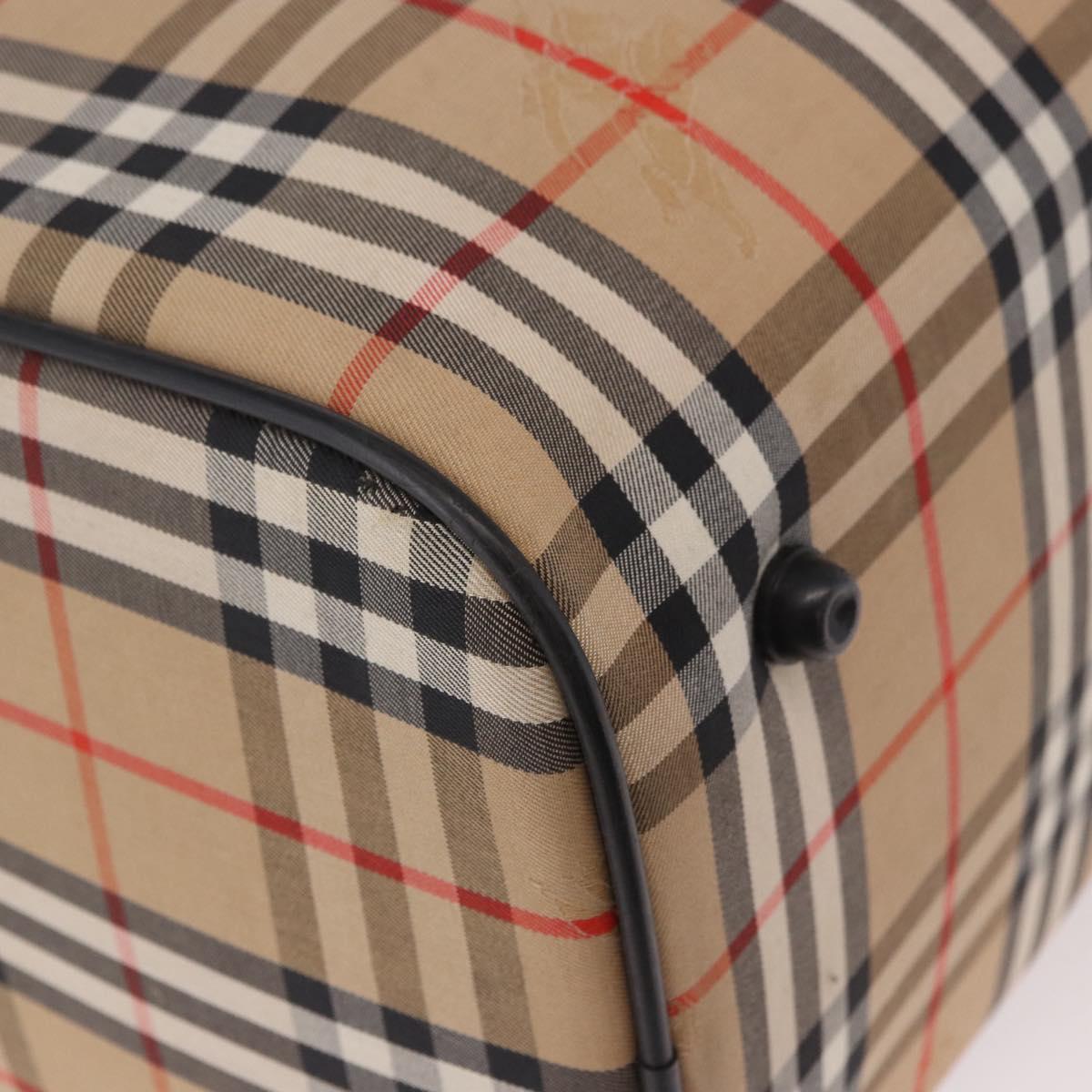 Burberrys Nova Check Boston Bag Canvas Beige Gold Auth ep14727
