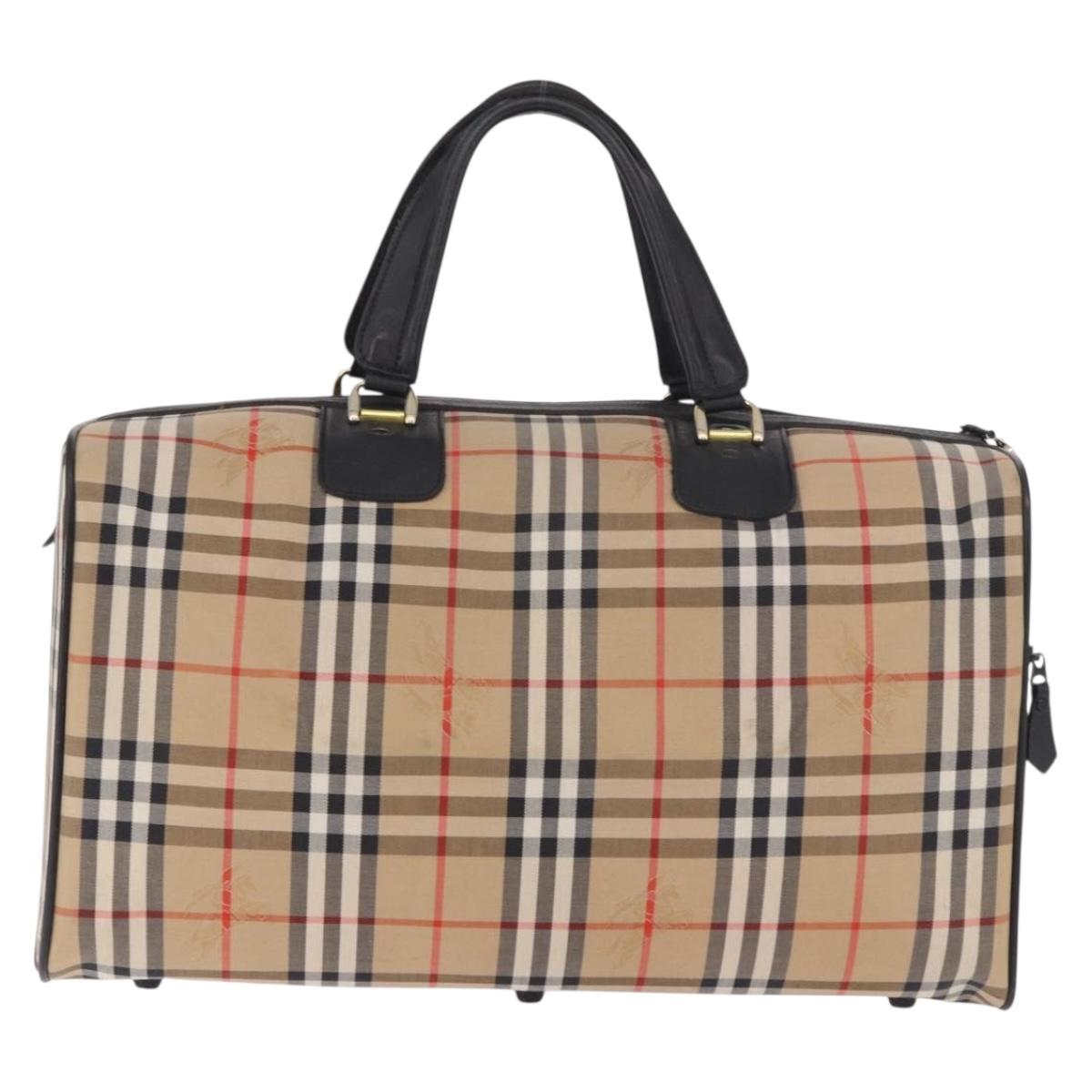 Burberrys Nova Check Boston Bag Canvas Beige Gold Auth ep14727