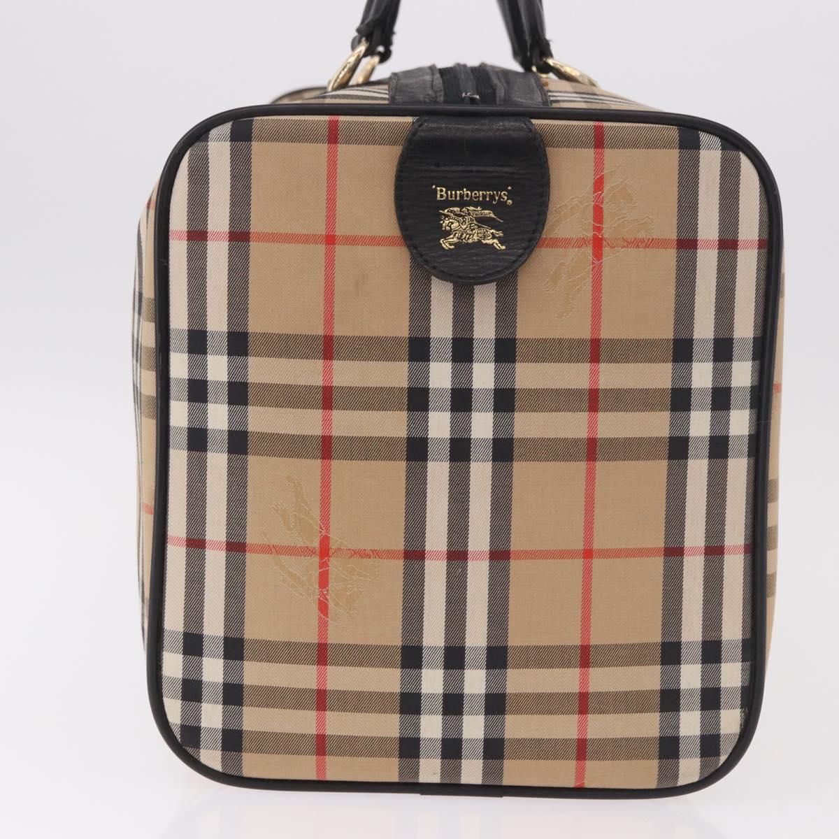 Burberrys Nova Check Boston Bag Canvas Beige Gold Auth ep14727