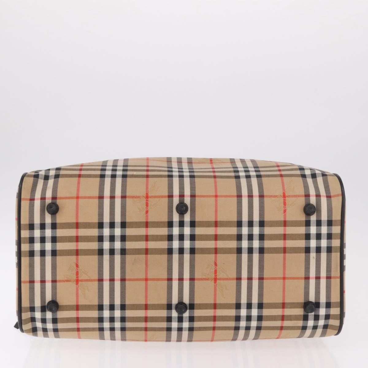 Burberrys Nova Check Boston Bag Canvas Beige Gold Auth ep14727