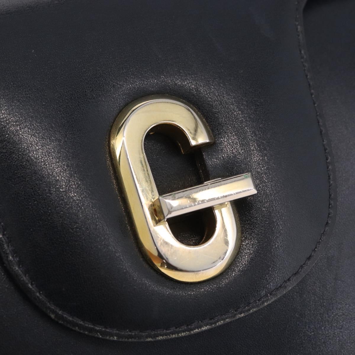 GUCCI Hand Bag Leather Navy Gold Auth ep14729A