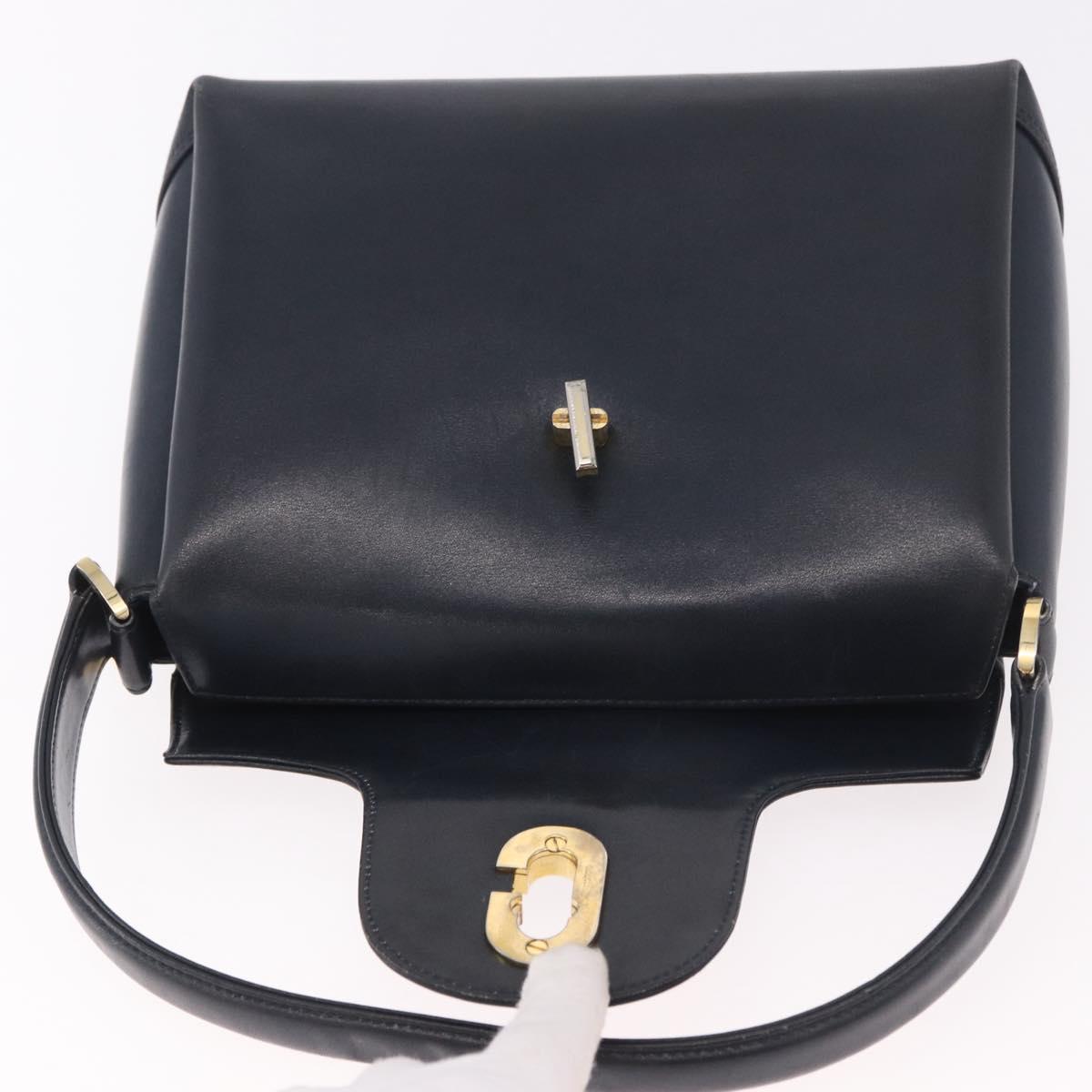 GUCCI Hand Bag Leather Navy Gold Auth ep14729A