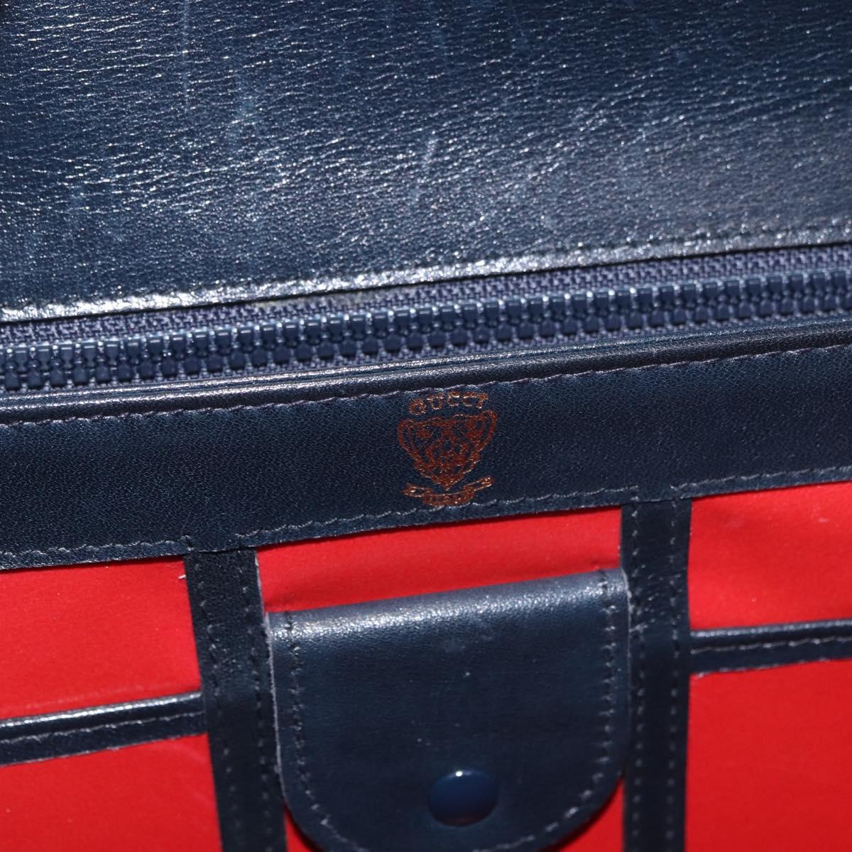 GUCCI Hand Bag Leather Navy Gold Auth ep14729A