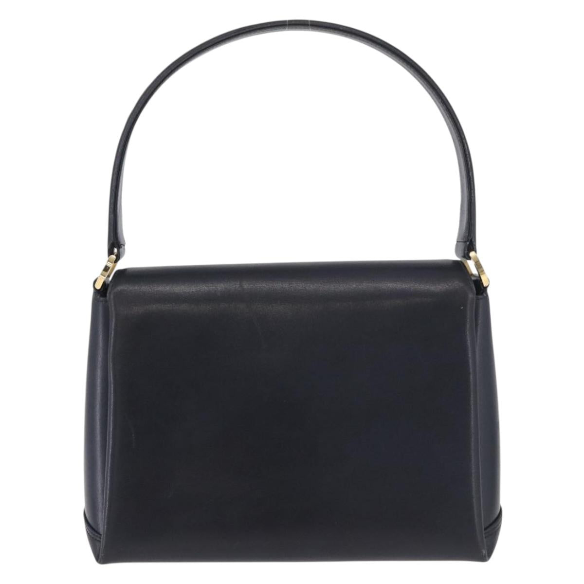 GUCCI Hand Bag Leather Navy Gold Auth ep14729A