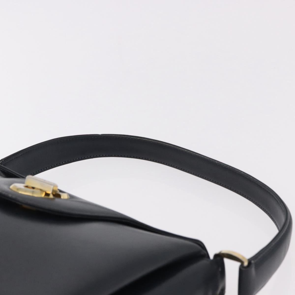 GUCCI Hand Bag Leather Navy Gold Auth ep14729A