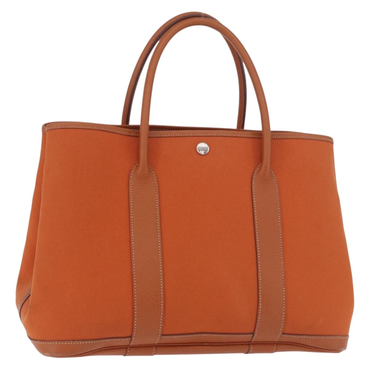 HERMES Garden Party MM Tote Bag Canvas Orange Silver Auth ep14731SAV