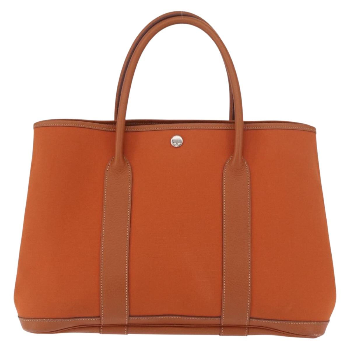 HERMES Garden Party MM Tote Bag Canvas Orange Silver Auth ep14731SAV