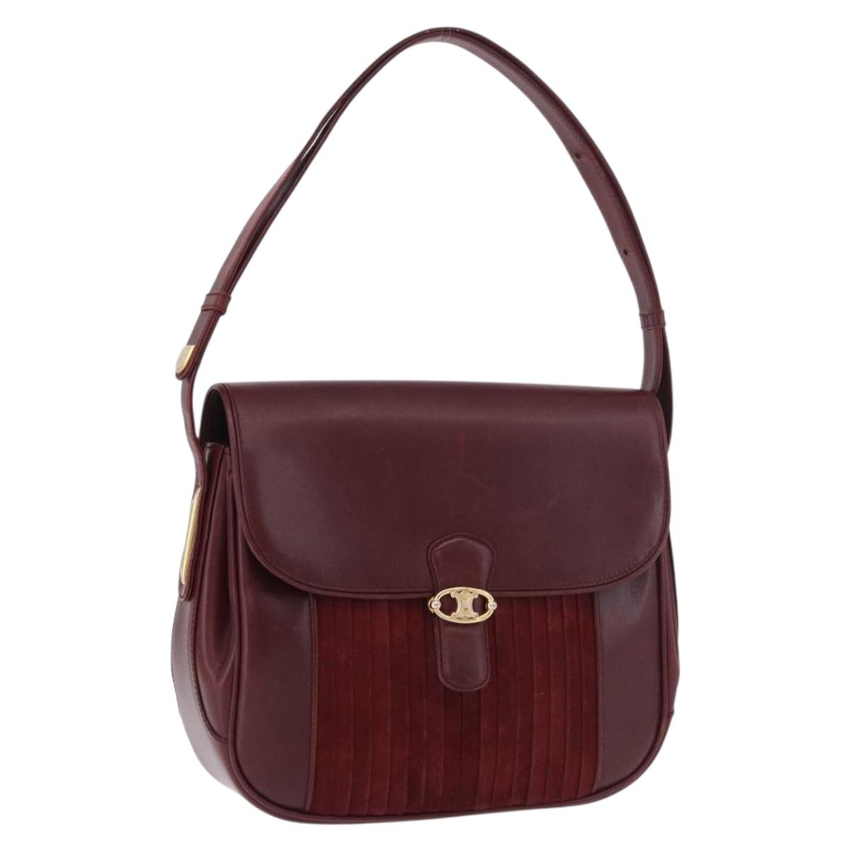CELINE Shoulder Bag Leather Bordeaux Gold Auth ep14734