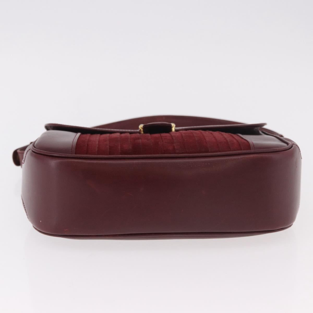 CELINE Shoulder Bag Leather Bordeaux Gold Auth ep14734