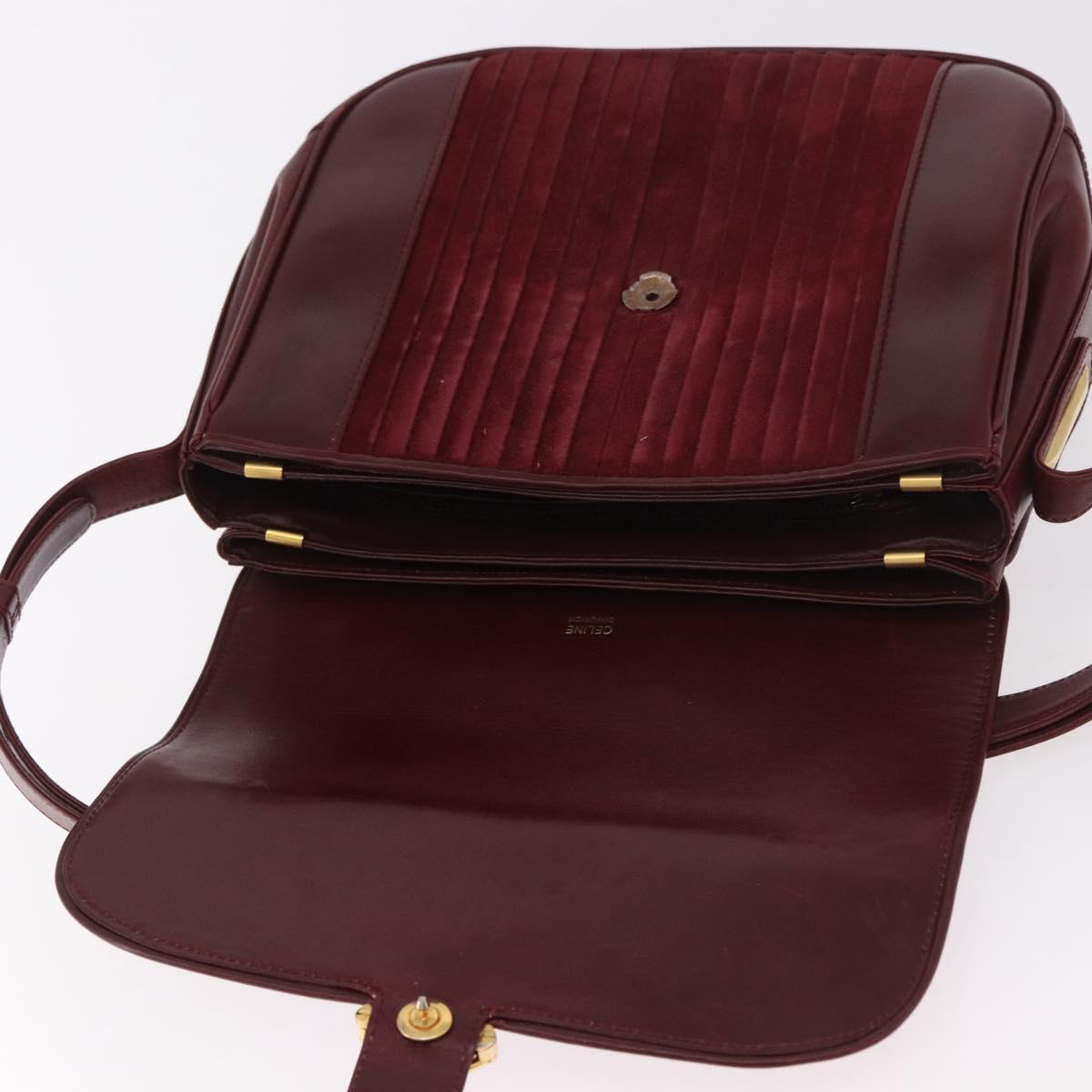 CELINE Shoulder Bag Leather Bordeaux Gold Auth ep14734