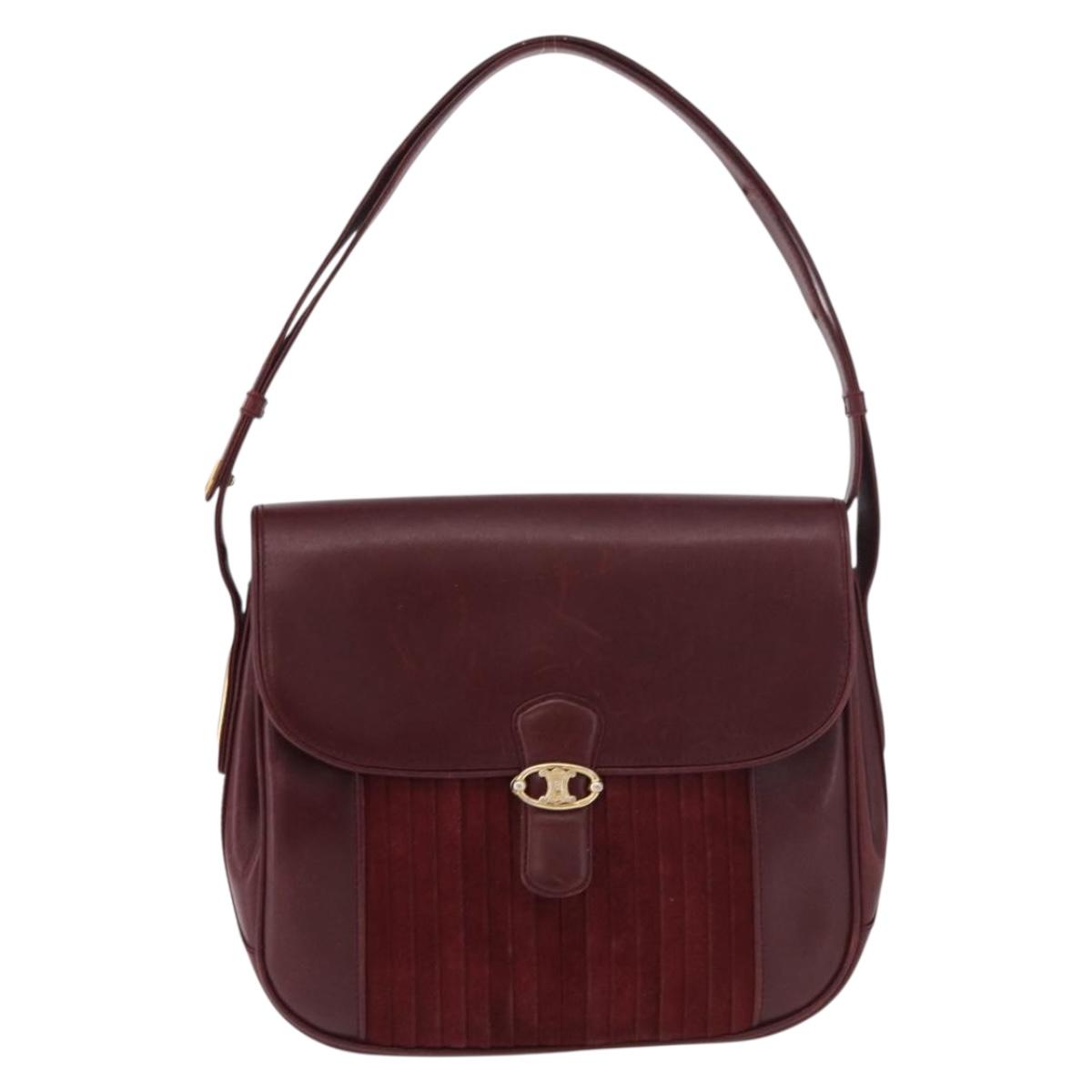 CELINE Shoulder Bag Leather Bordeaux Gold Auth ep14734