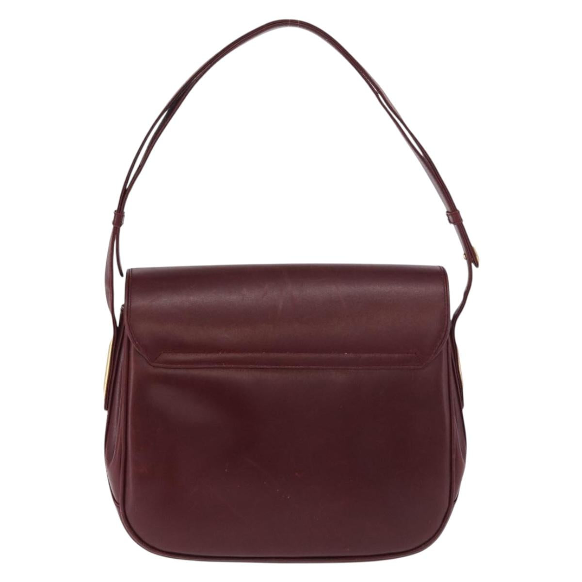 CELINE Shoulder Bag Leather Bordeaux Gold Auth ep14734