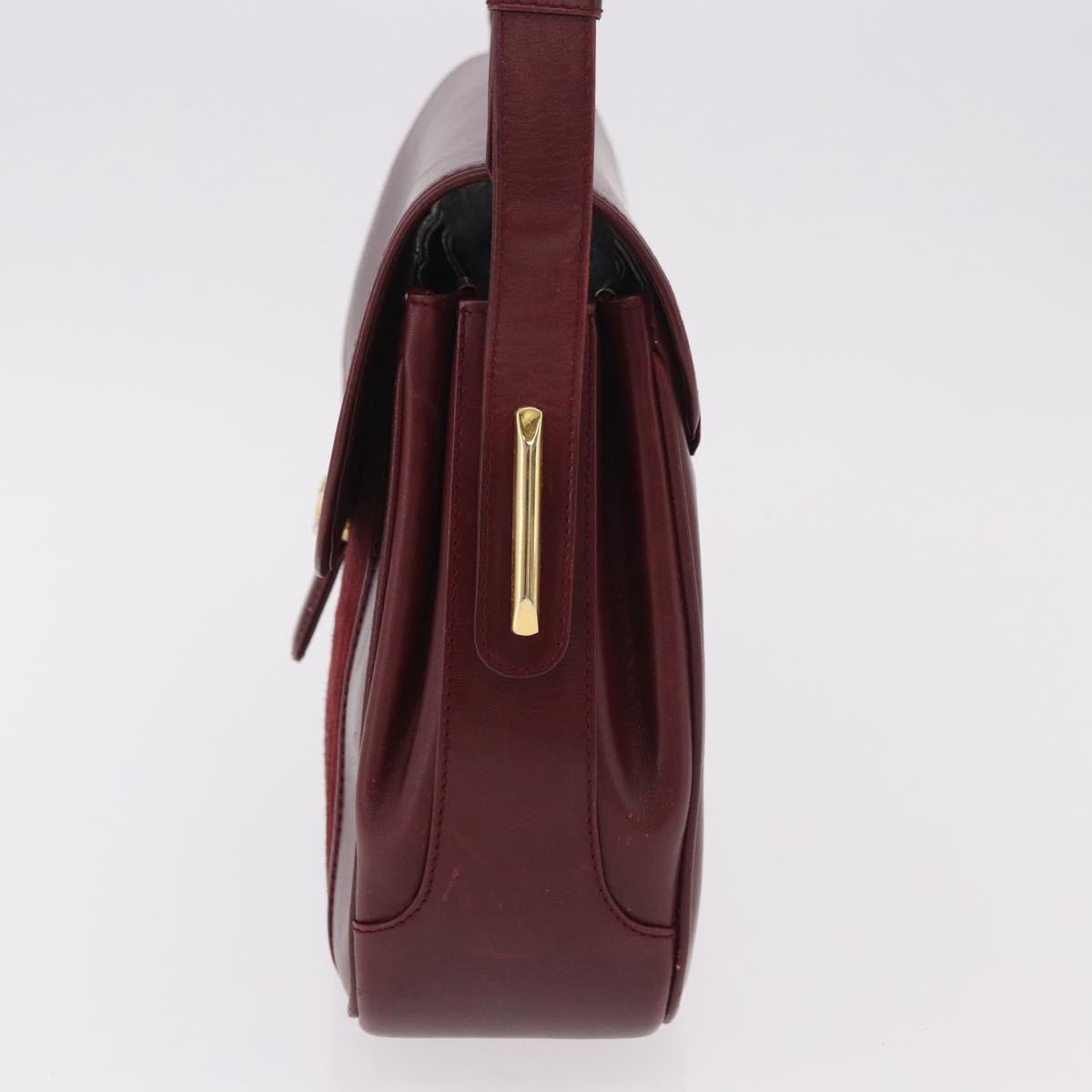 CELINE Shoulder Bag Leather Bordeaux Gold Auth ep14734
