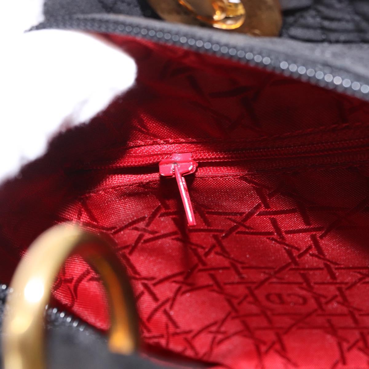 Christian Dior Lady Dior Canage Hand Bag Canvas 2way Black Gold Auth ep14735