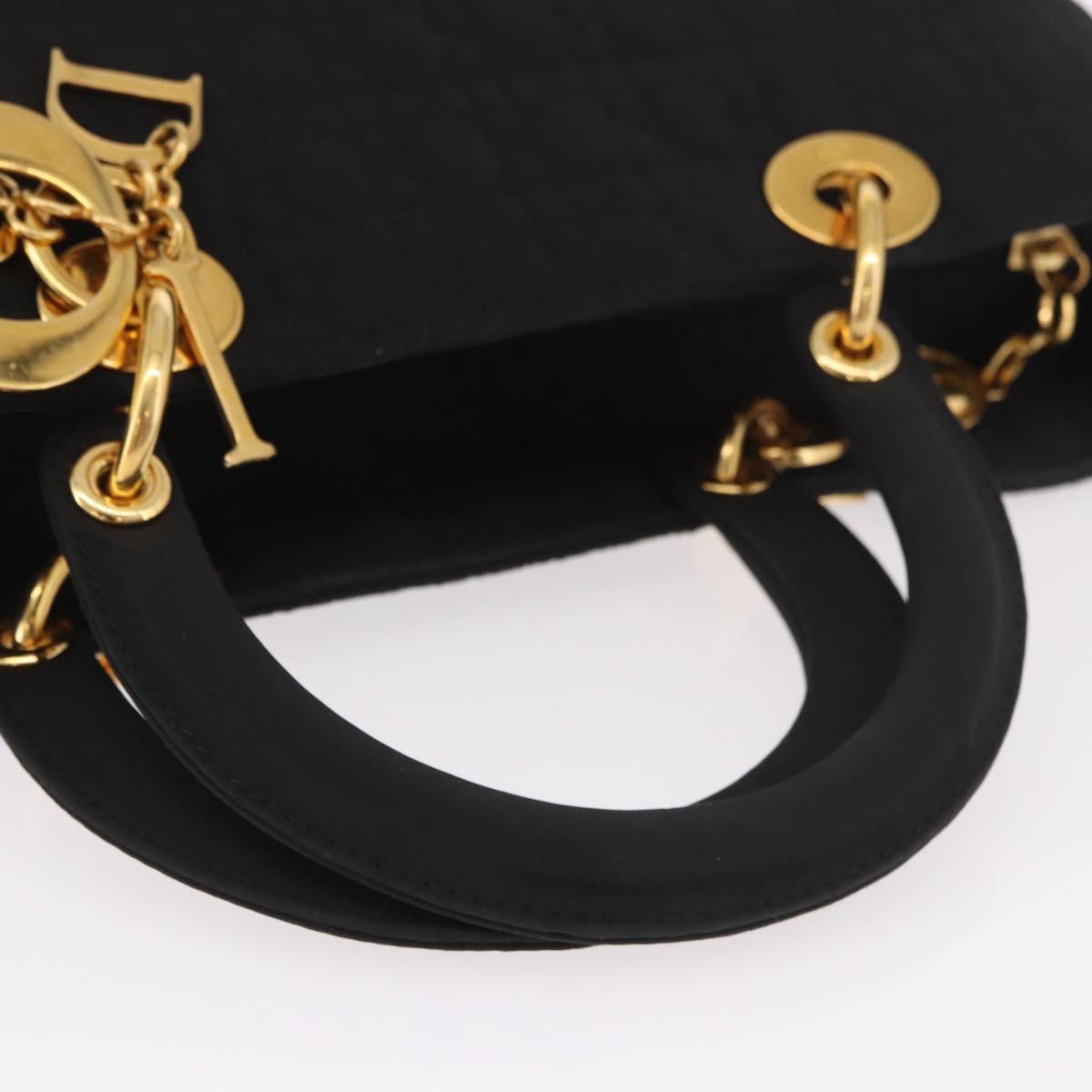 Christian Dior Lady Dior Canage Hand Bag Canvas 2way Black Gold Auth ep14735